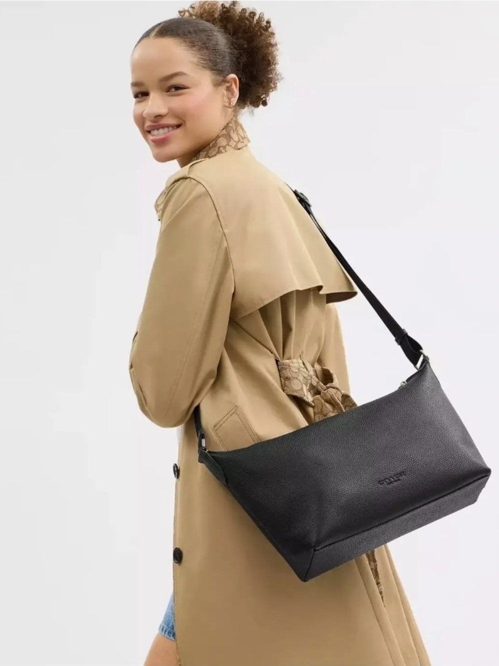 Coach Finn Black Pebbled Leather Hobo Shoulder Bag